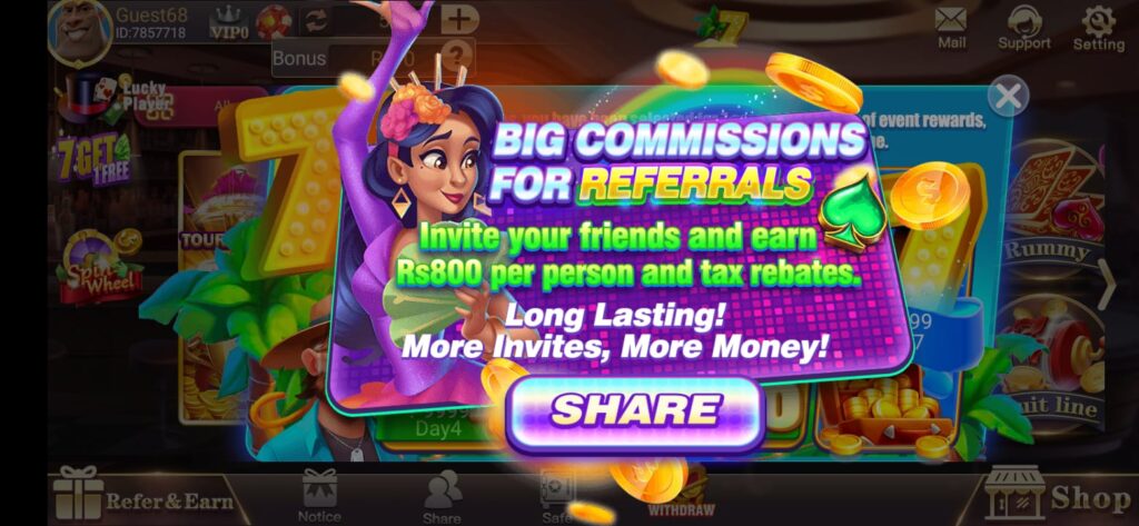 Teen Patti Tiger gives 111 bonus on referring friends, get free bonus now